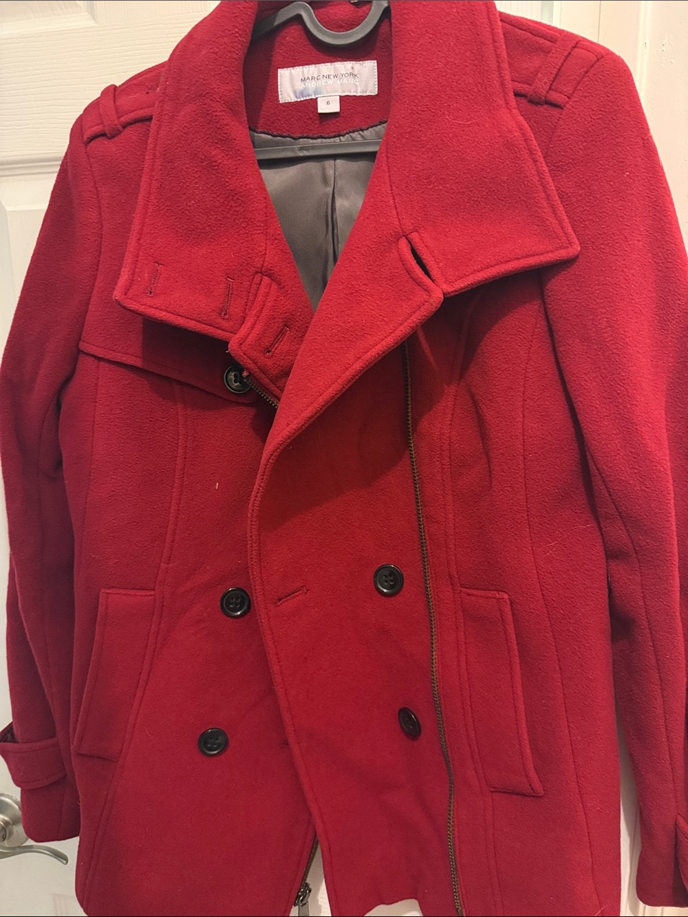 Marc New York Red Double-Breasted Wool Blend Peacoat